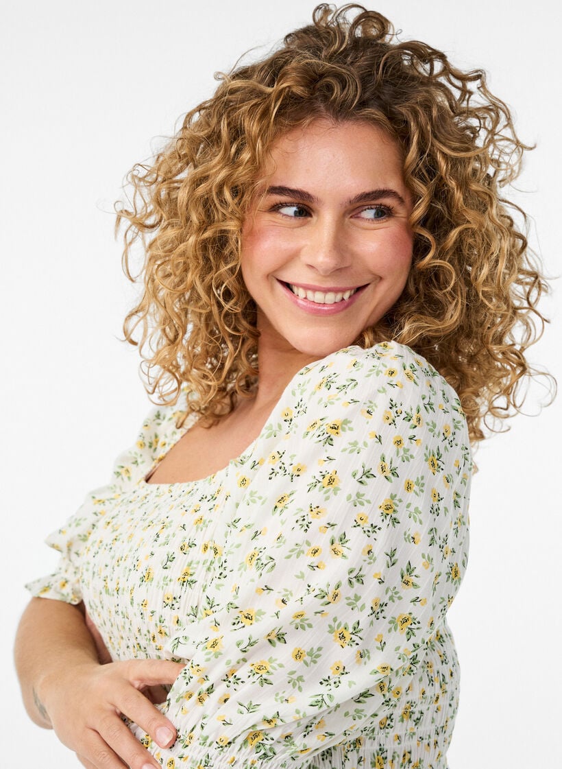 Kukkakuvioinen kes&auml;mekko viskoosista, Valkoinen, Model image number 2