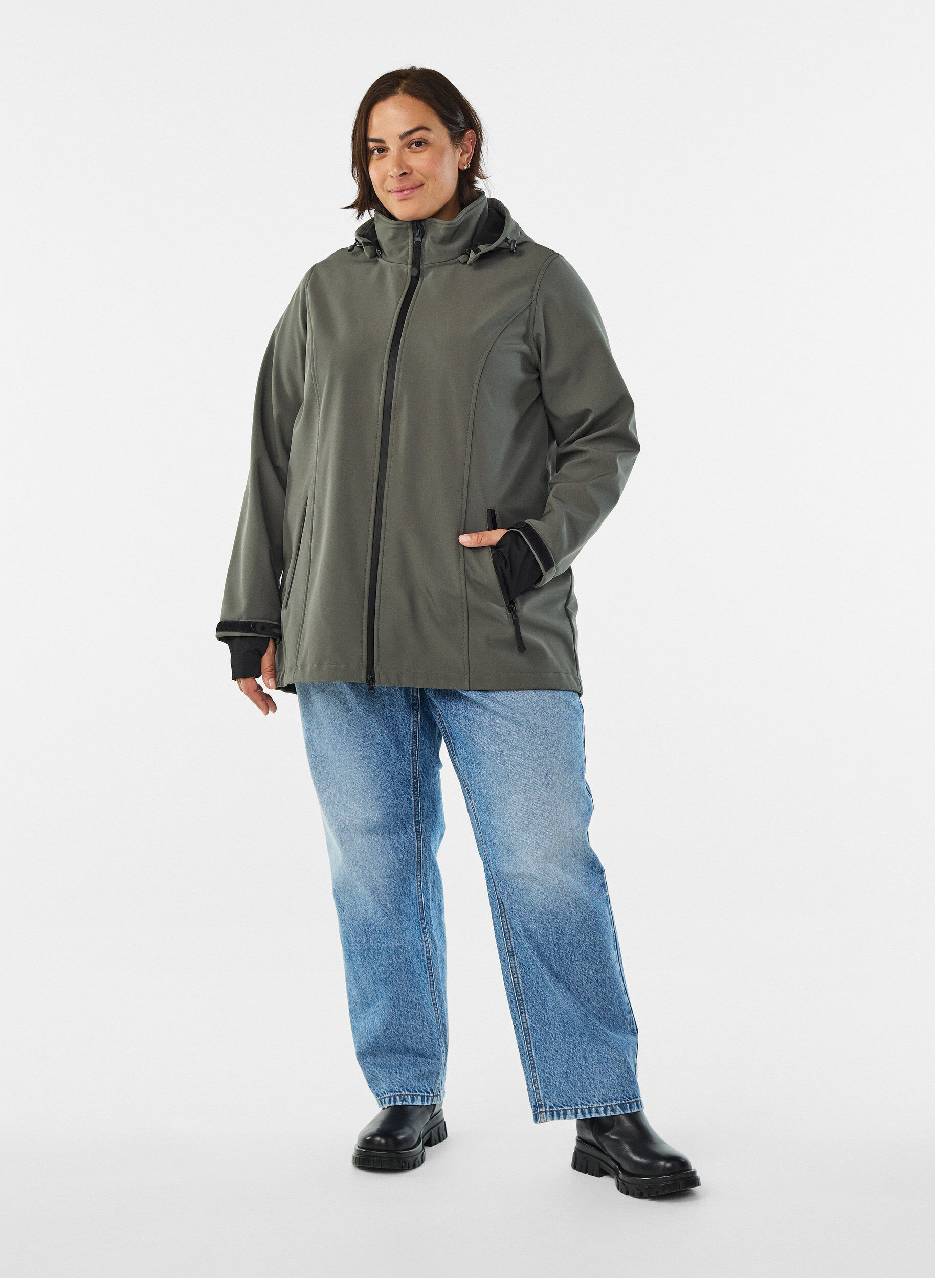 ZizziLyhyt softshell-takki irrotettavalla hupulla, Harmaa, Model image number 1