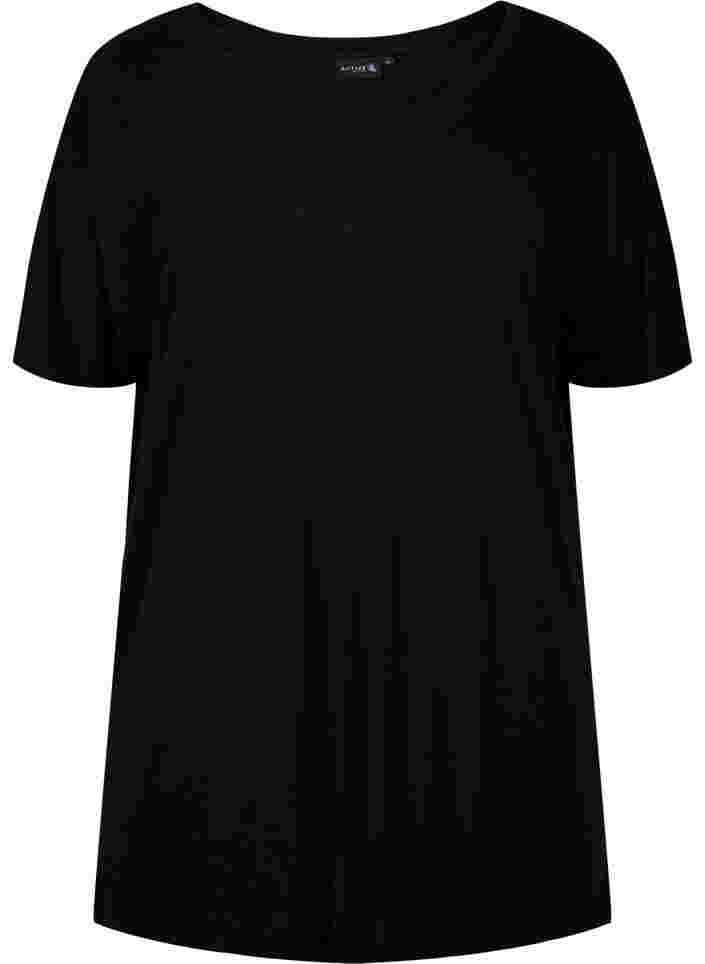 Viskoosinen T-paita treeniin pyöreällä pääntiellä, Black, Packshot image number 0