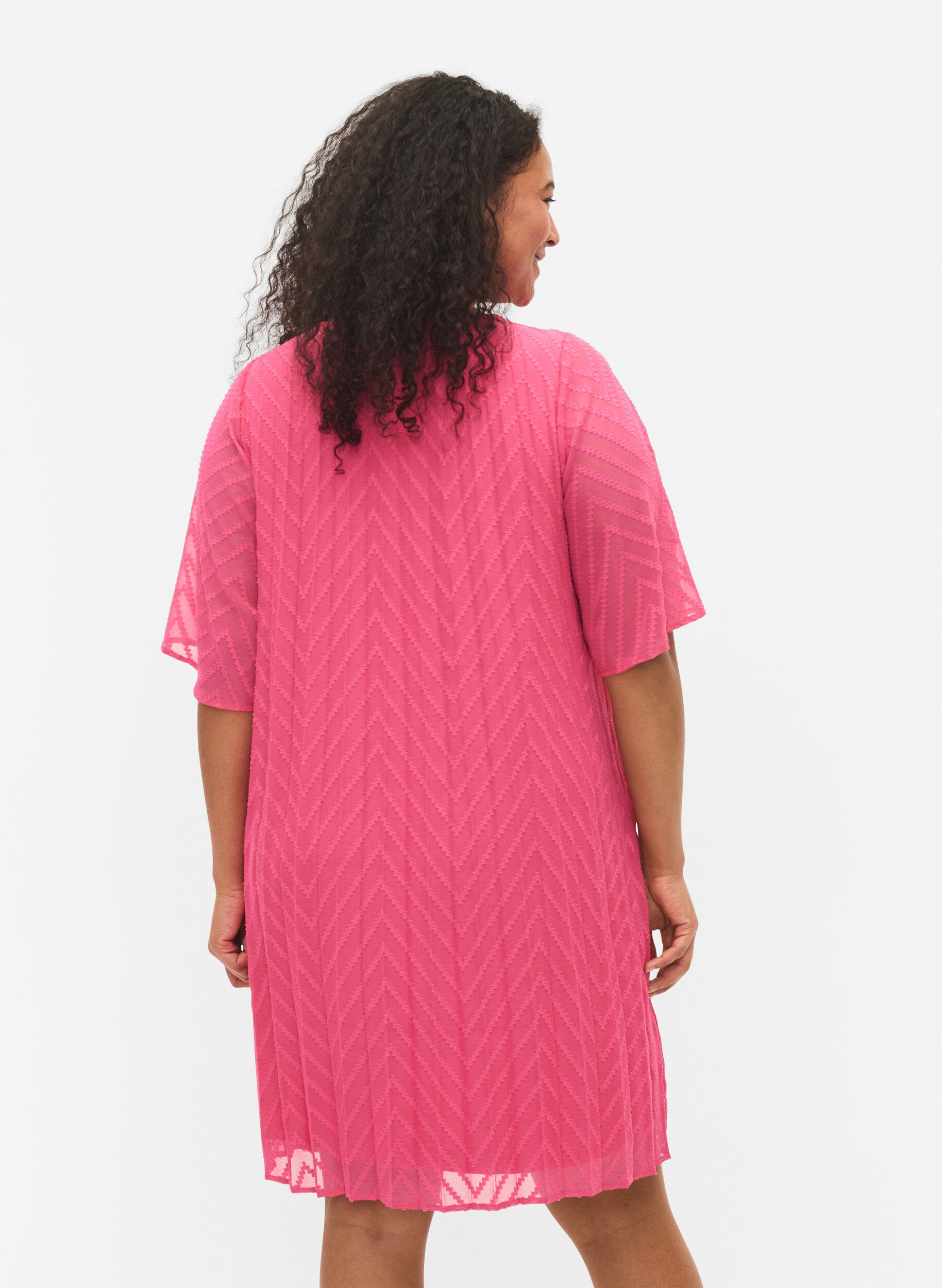 Zizzi Lyhythihainen mekko tekstuurilla, Shocking Pink, Model image number 1