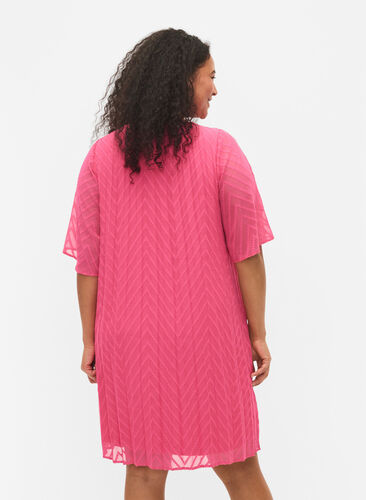 Lyhythihainen mekko tekstuurilla, Shocking Pink, Model image number 1
