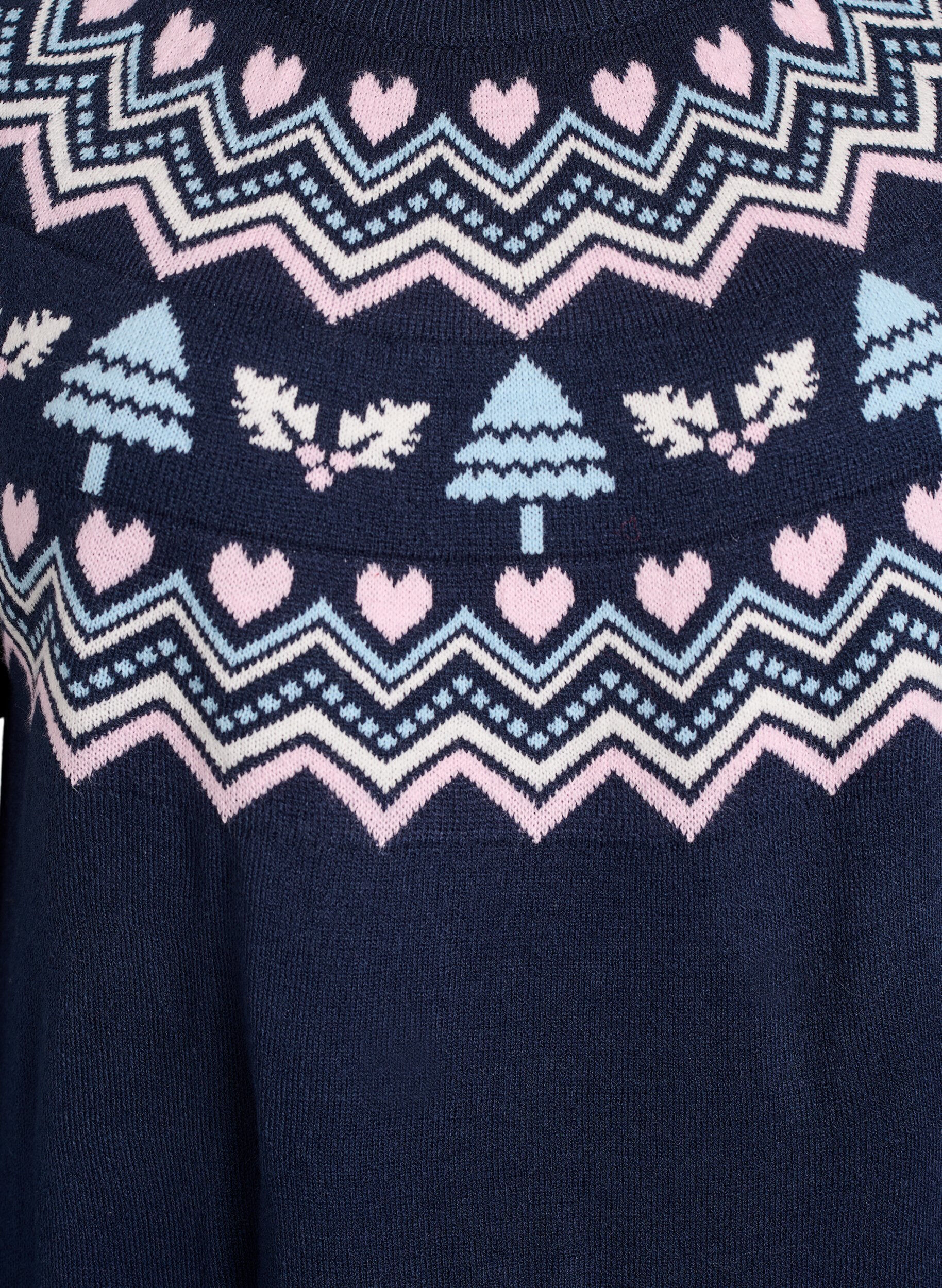 Zizzi Lyhyt neulemekko jacquard-kuviolla ja jouluisilla kuvioilla, Sininen, Packshot image number 2