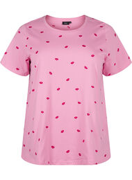 Orgaanisesta puuvillasta valmistettu T-paita, jossa on kirjaillut huule, Rose Bl. Lips Emb. 