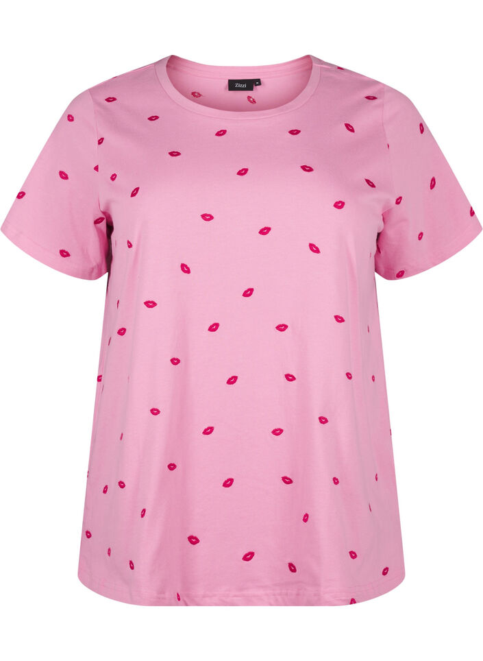 Orgaanisesta puuvillasta valmistettu T-paita, jossa on kirjaillut huule, Rose Bl. Lips Emb. , Packshot image number 0