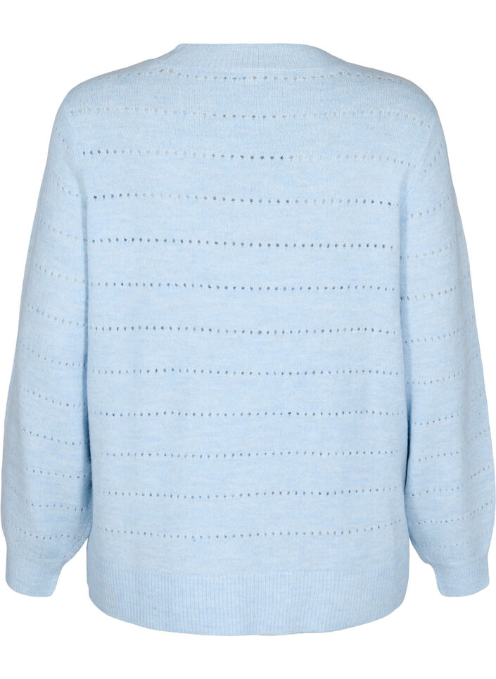 Neulepaita pyöreällä pääntiellä ja pitsikuviolla, Cashmere Blue Mel., Packshot image number 1