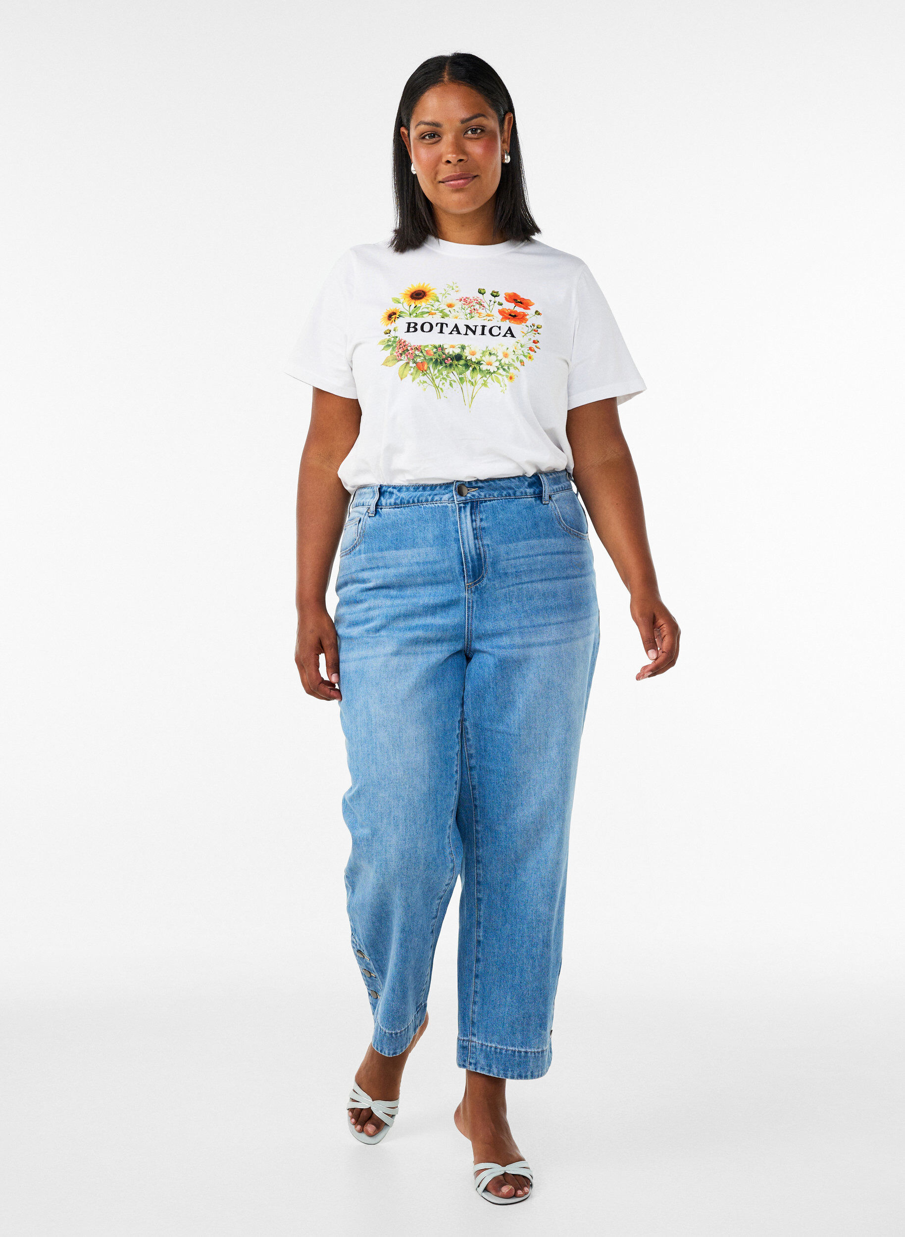 ZizziLuomupuuvillainen T-paita etupainatuksella, Valkoinen, Model image number 1