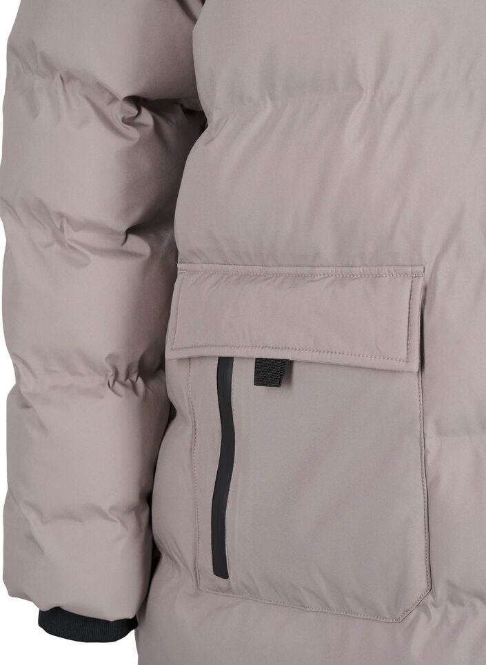 Puffer-takki hupulla ja taskuilla, Beige, Packshot image number 3