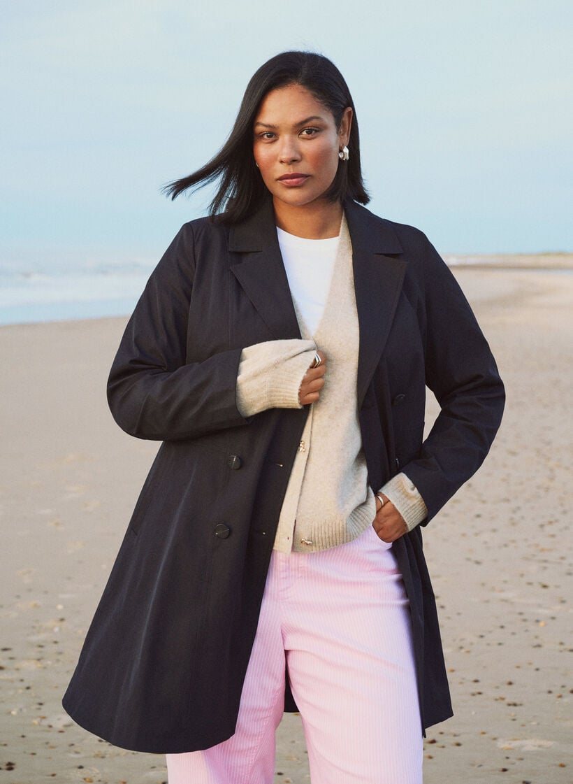 A-linjainen kev&auml;ttakki kaksirivisell&auml; kiinnityksell&auml;, Musta, Image image number 0