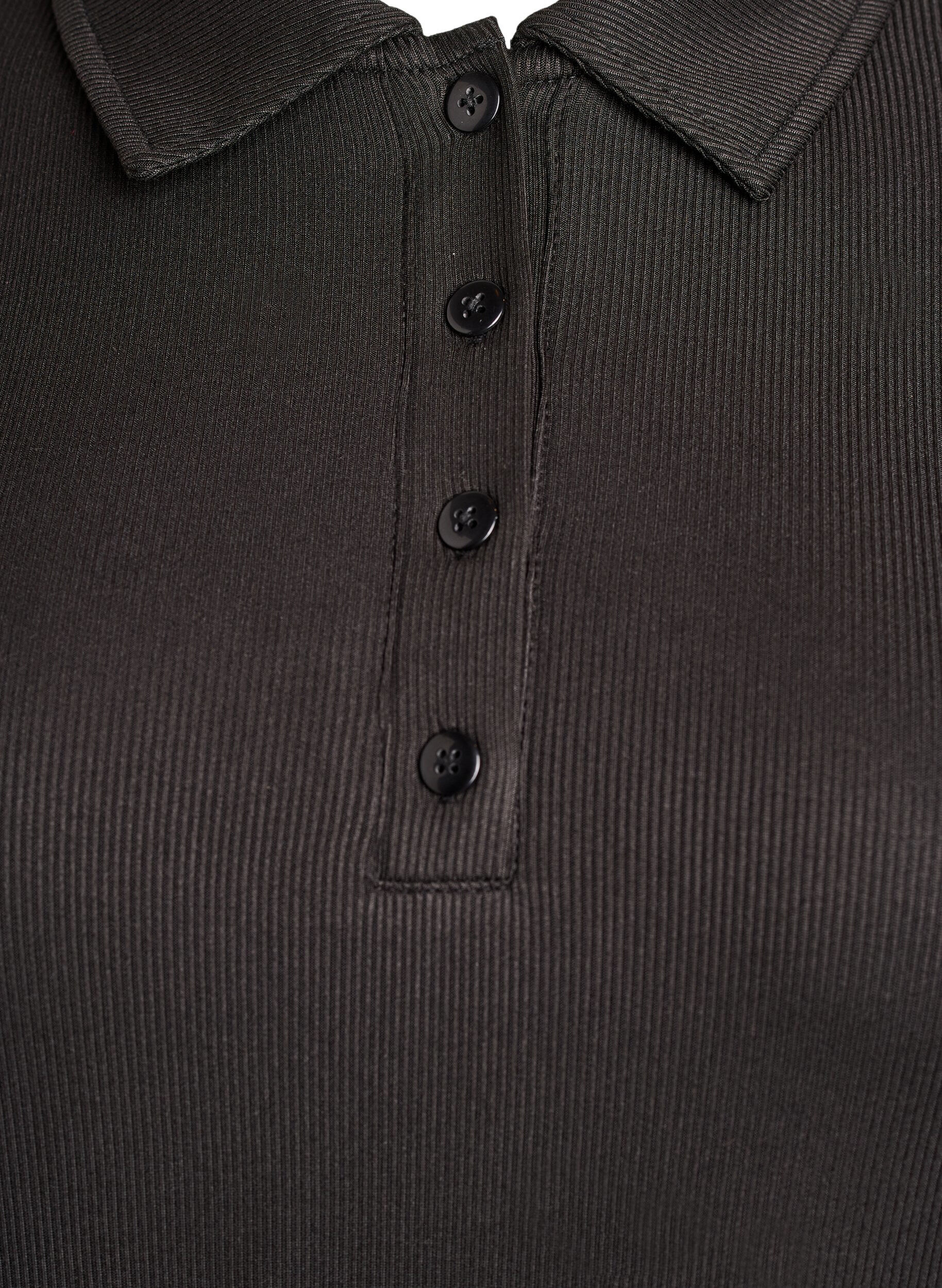 Zizzi Pikeepaita pehme&auml;&auml; ribattua materiaalia, pitk&auml;t hihat, Musta, Packshot image number 2