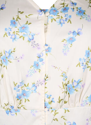 Kukkakuvioinen satiinipusero, jossa on puhvihihat, Off White Blue Fl., Packshot image number 2
