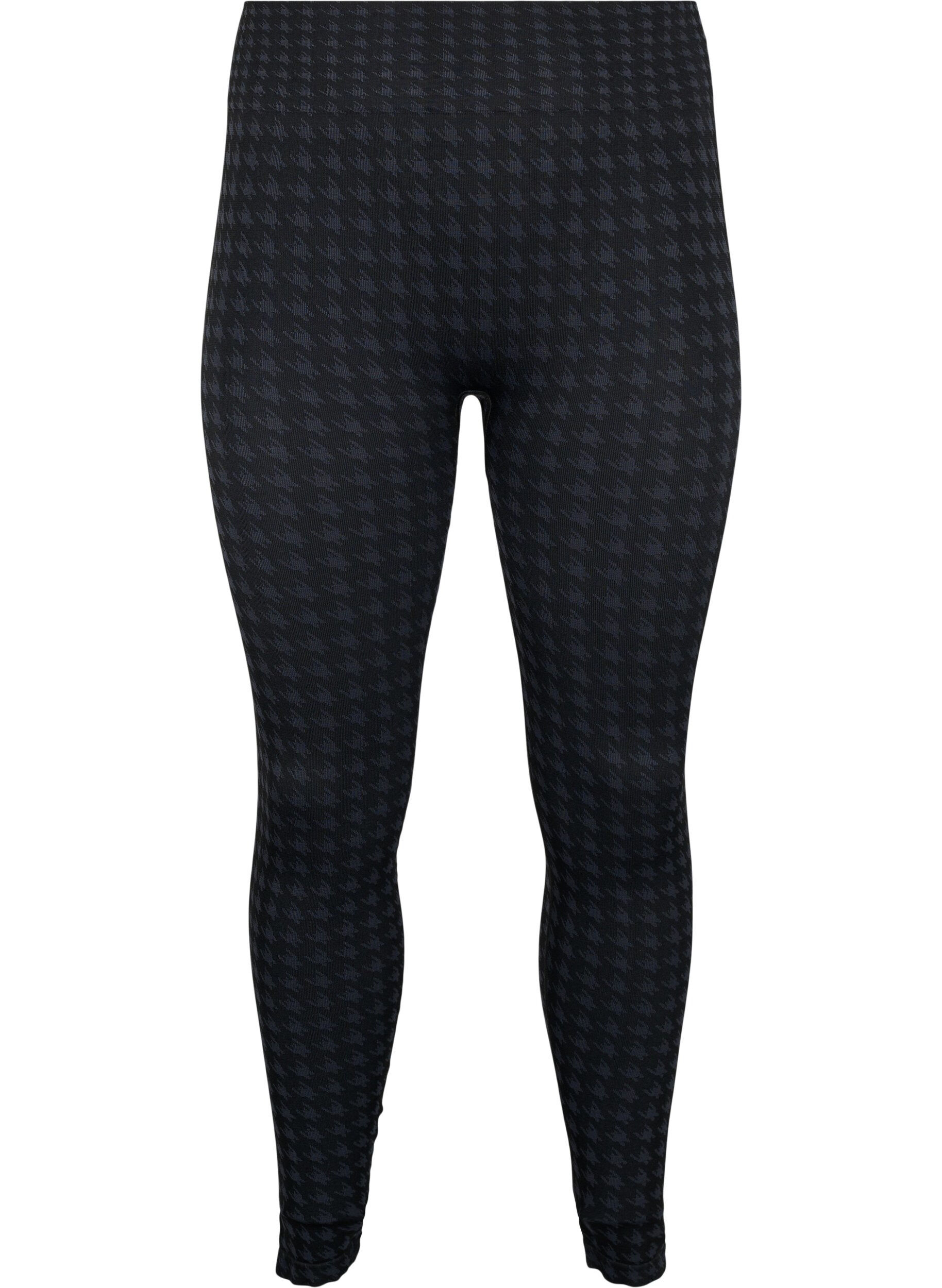 Zizzi Saumattomat leggingsit kukonaskelkuosilla, Black w. Dark Grey, Packshot image number 0