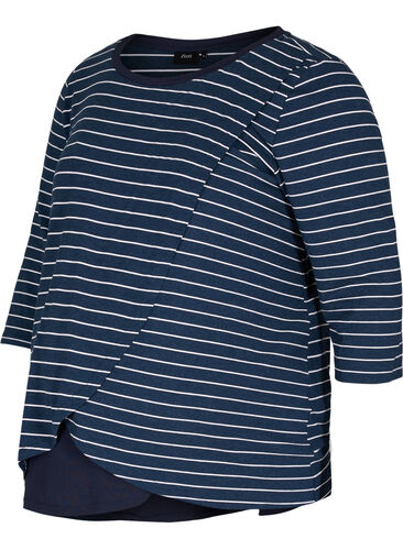 Raidallinen äitiyspusero 3/4-hihoilla , Blue Stripe , Packshot image number 0
