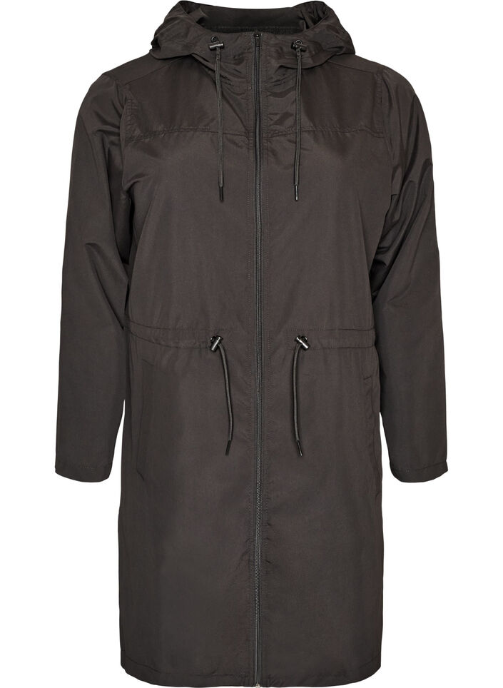 Kevyt hupullinen parka, Musta, Packshot image number 0