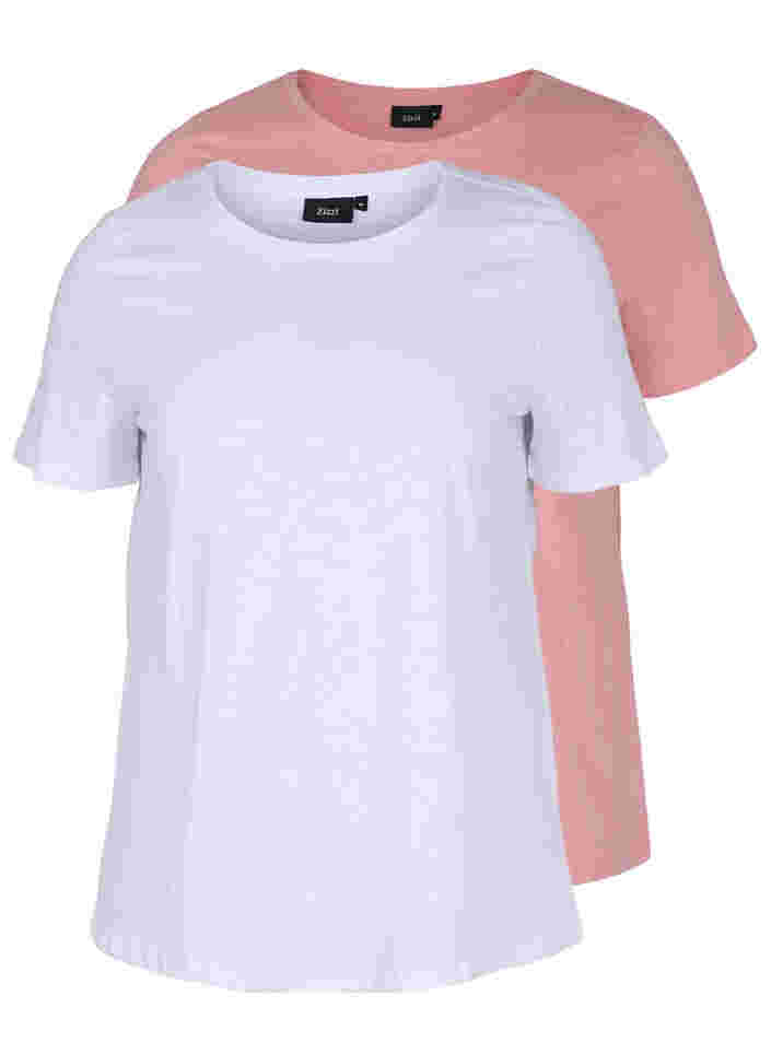 2 lyhythihaista t-paitaa puuvillasta , Bright White/Blush, Packshot