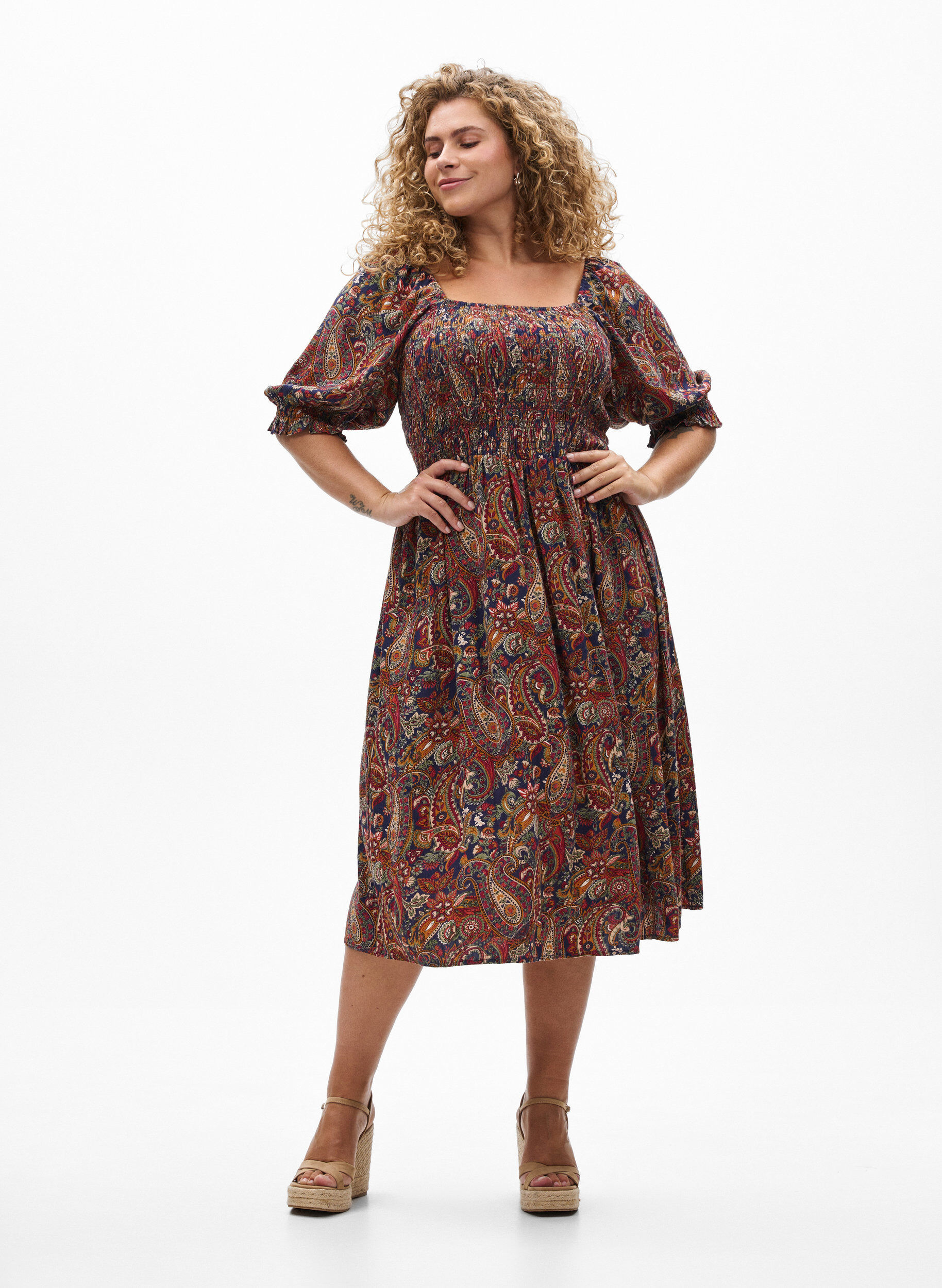 ZizziKes&auml;mekko viskoosista paisley-kuosilla, Sininen, Model image number 1