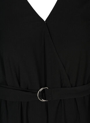 Lyhythihainen mekko v-aukolla, Black, Packshot image number 2