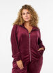 Velour-neuletakki vetoketjulla ja korkealla kauluksella, Tumma Bordeaux, Model image number 0