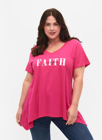 Puuvillainen t-paita lyhyillä hihoilla, Shocking Pink FAITH, Model