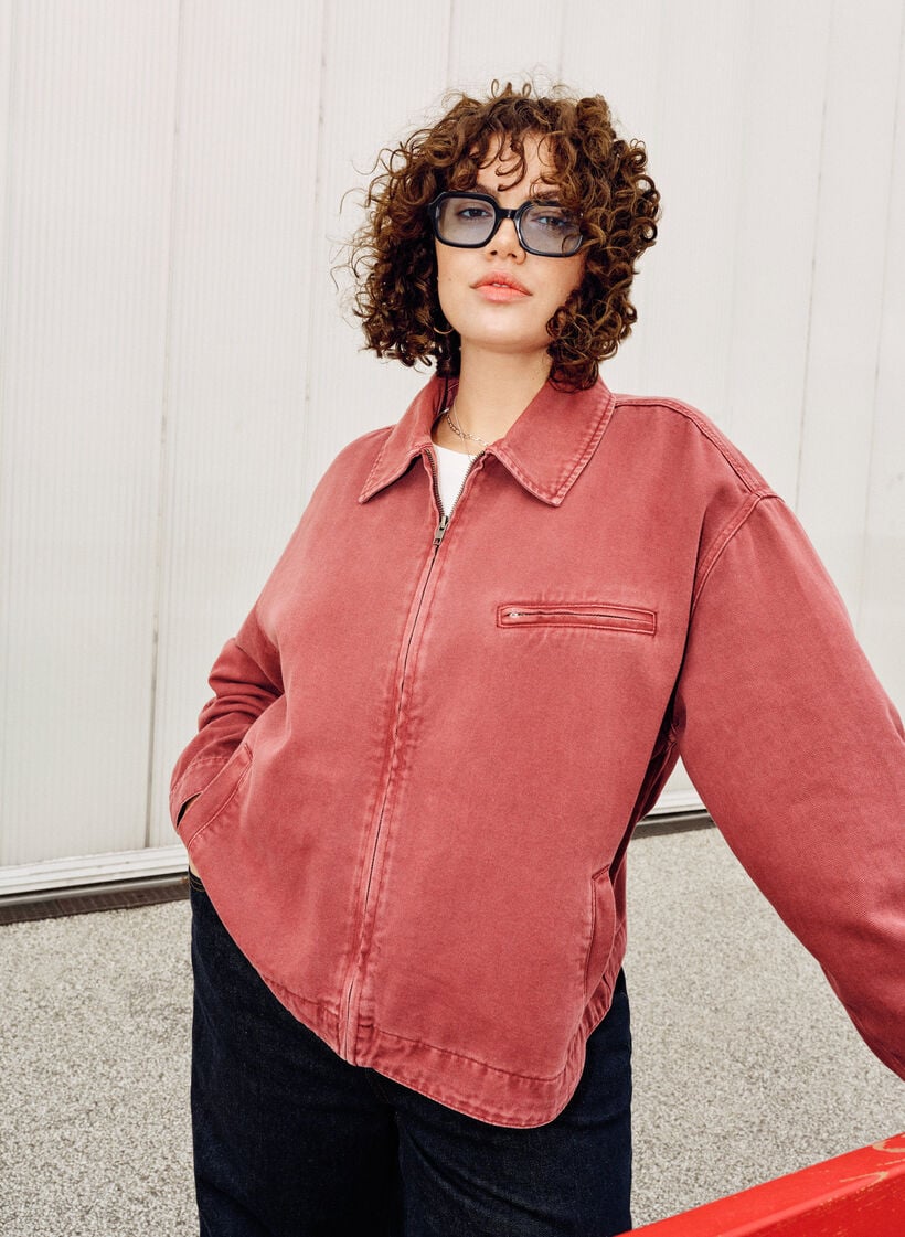 Värikäs denimitakki vetoketjukiinnityksellä, Punainen, Image image number 0