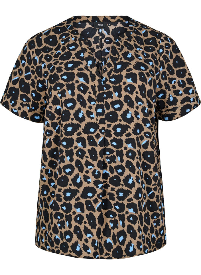 V-pääntiellä varustettu lyhythihainen pusero, Ruskea, Packshot image number 0