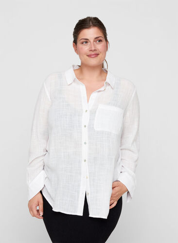 Pitkähihainen puuvillainen paita tekstuurilla, White, Model image number 0