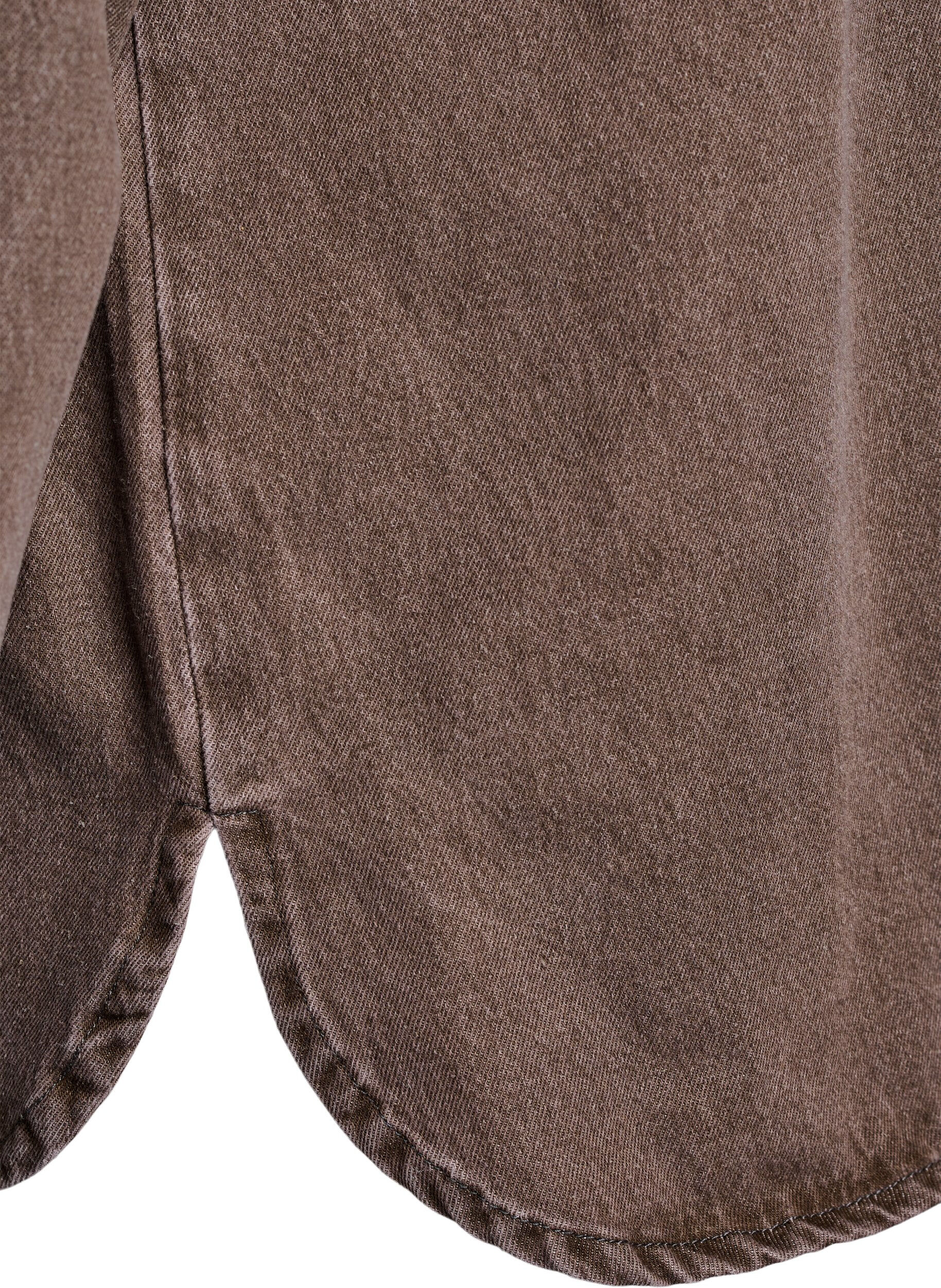 Zizzi V&auml;rik&auml;s denim-paita rintataskuilla, Ruskea, Packshot image number 3