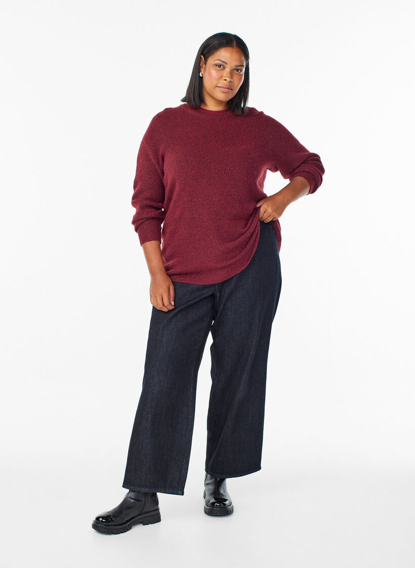 Melange-neulepusero pyöreällä pääntiellä, Punainen, Model image number 1