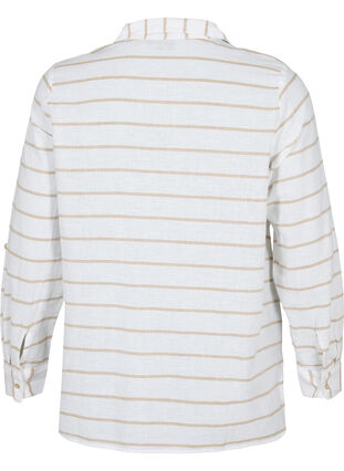 Puuvilla-pellavasekoitteinen paitapusero, jossa on napitus, White Taupe Stripe, Packshot image number 1