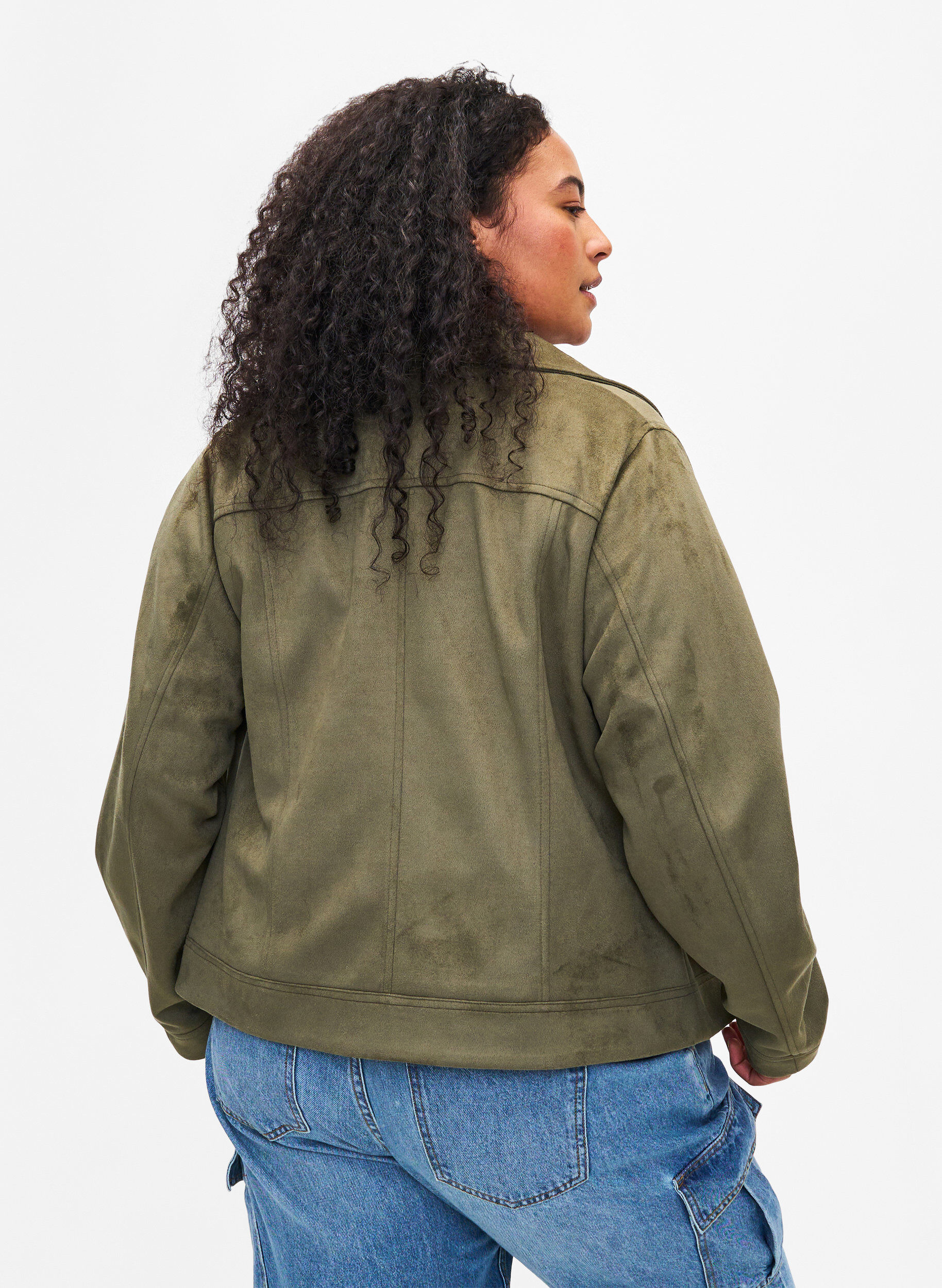 ZizziBiker-takki tekomokkanahkaa, Dusty Olive, Model image number 1