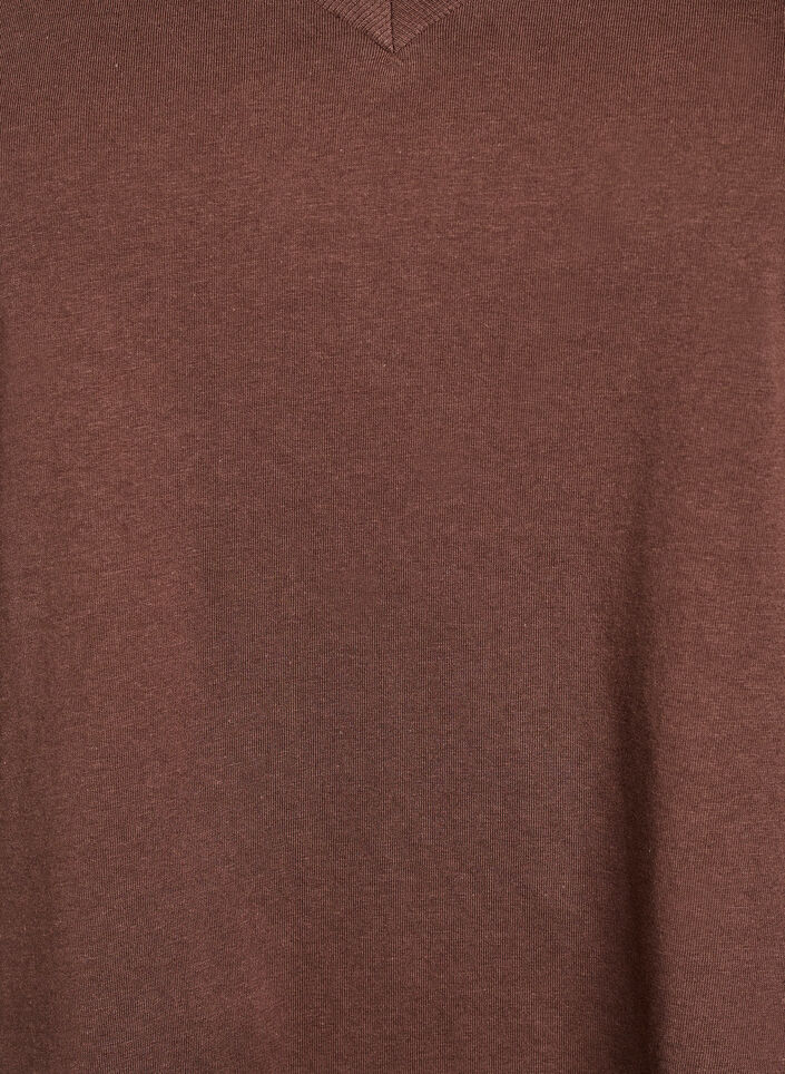 Puuvillasta valmistettu T-paita V-pääntiellä., Ruskea, Packshot image number 2