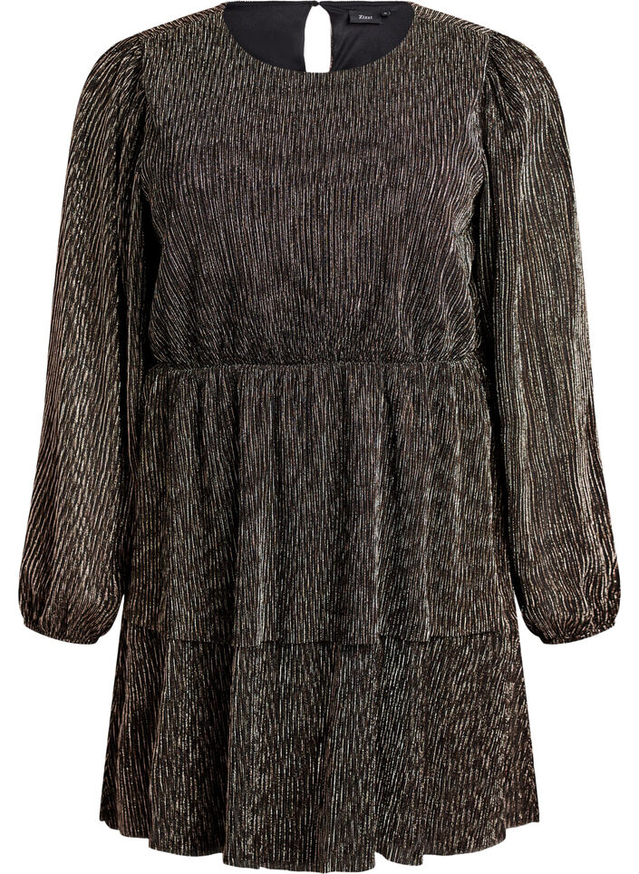 Lyhyt mekko kimalle raidoilla ja pitkät hihat, Musta, Packshot image number 0