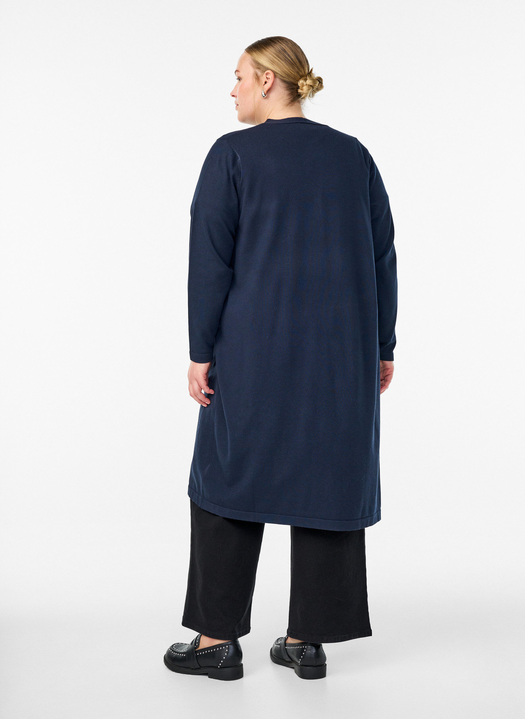 ZizziPitk&auml;, avoin neuletakki taskuilla, Sininen, Model image number 1