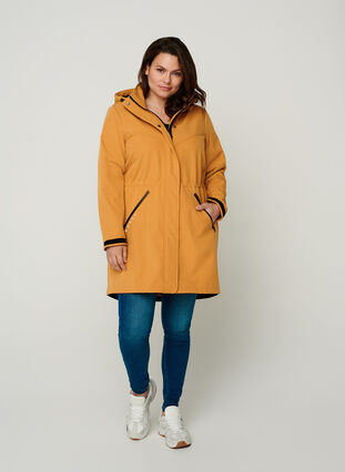 Pitkä hupullinen softshell-takki, Spruce Yellow, Model image number 2