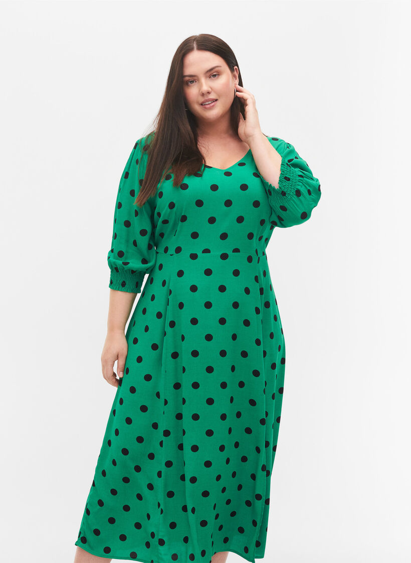 Viskoosinen midimekko pilkuilla, Jolly Green Dot AOP, Model image number 2