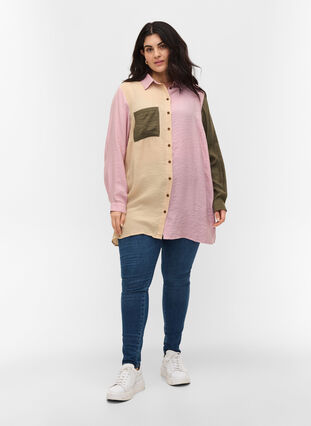 Viskoosisekoitteesta valmistettu paita kontrastiväreillä, Pink Blocking, Model image number 2