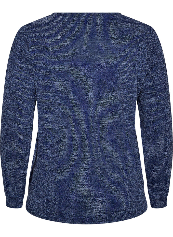 Jerseypusero V-p&auml;&auml;ntiell&auml; ja pitk&auml;t hihat, Sininen, Packshot image number 1