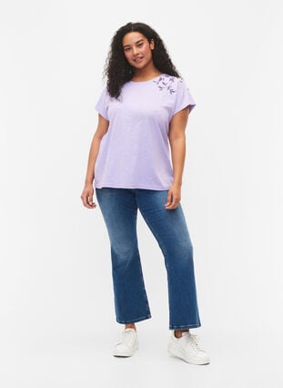 Puuvillainen t-paita lehtiprintillä, Lavender C Leaf, Model image number 2