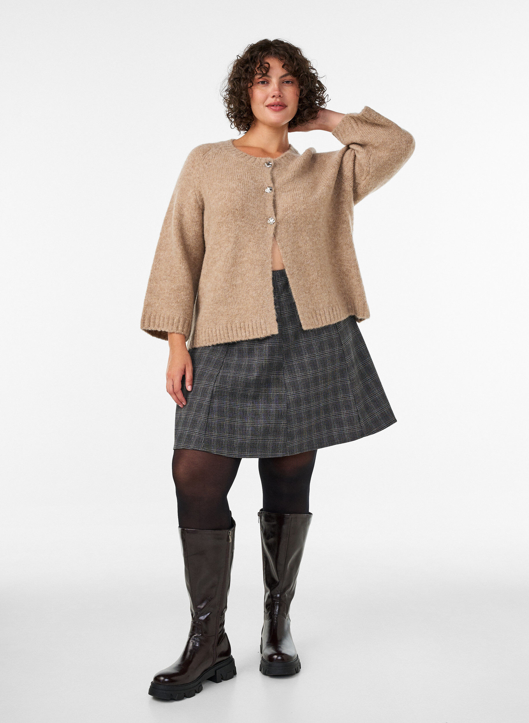 ZizziVillasekoite neuletakki 3/4-hihoilla, Beige, Model image number 1