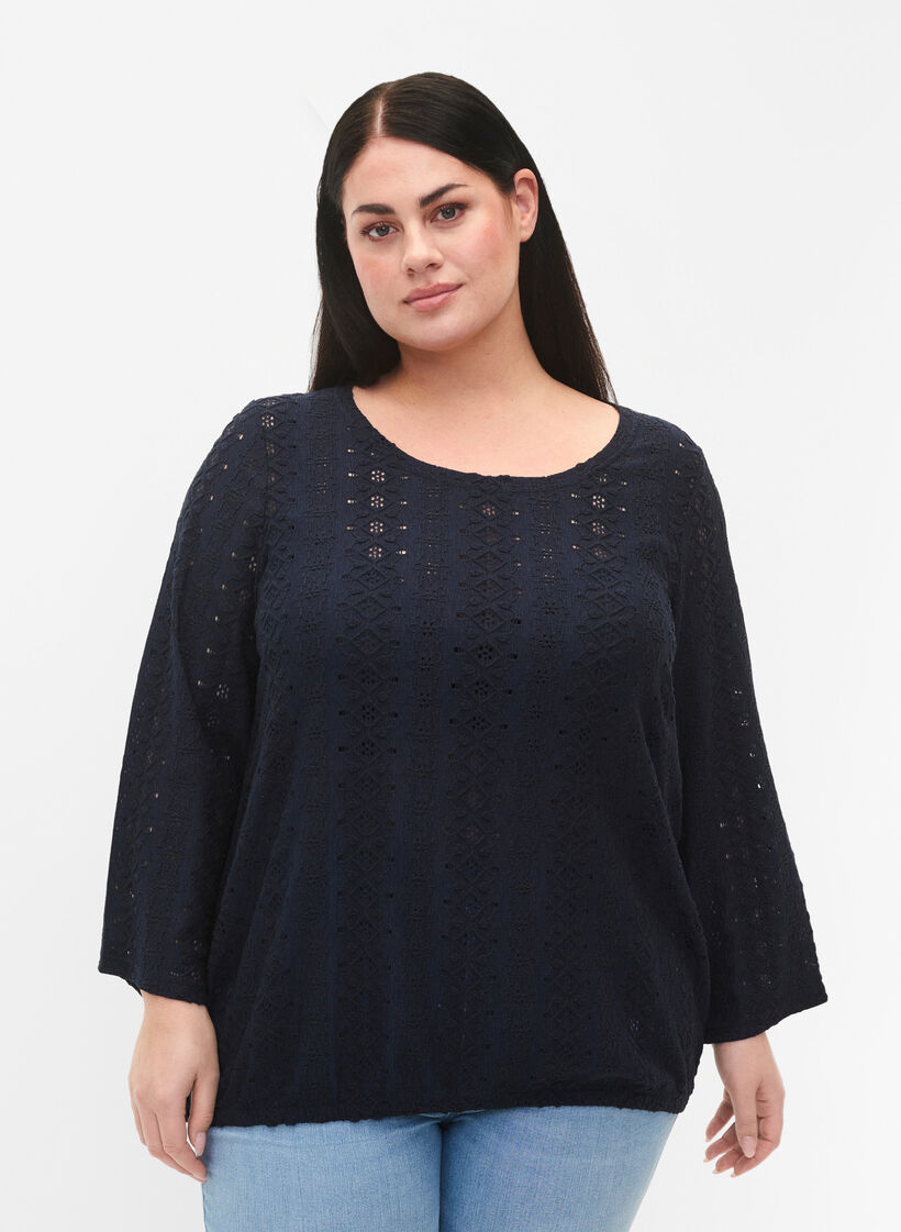 Pusero jossa brodyyripitsi sekä 7/8 hihat, Navy Blazer, Model image number 0