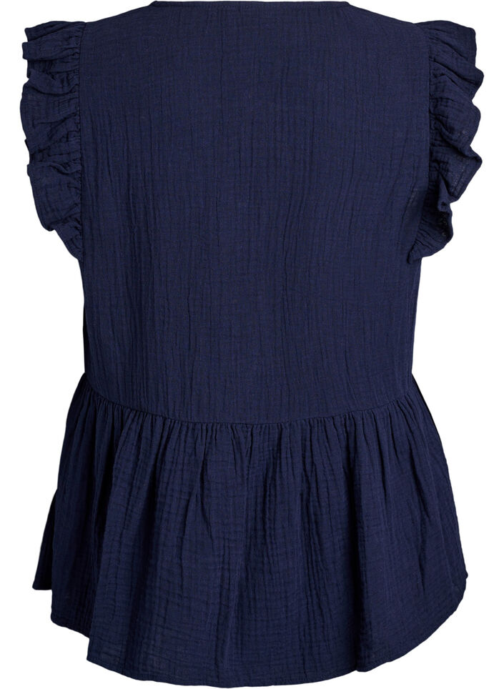 Hihaton puuvillamusliinipusero r&ouml;yhel&ouml;ill&auml;, Sininen, Packshot image number 1