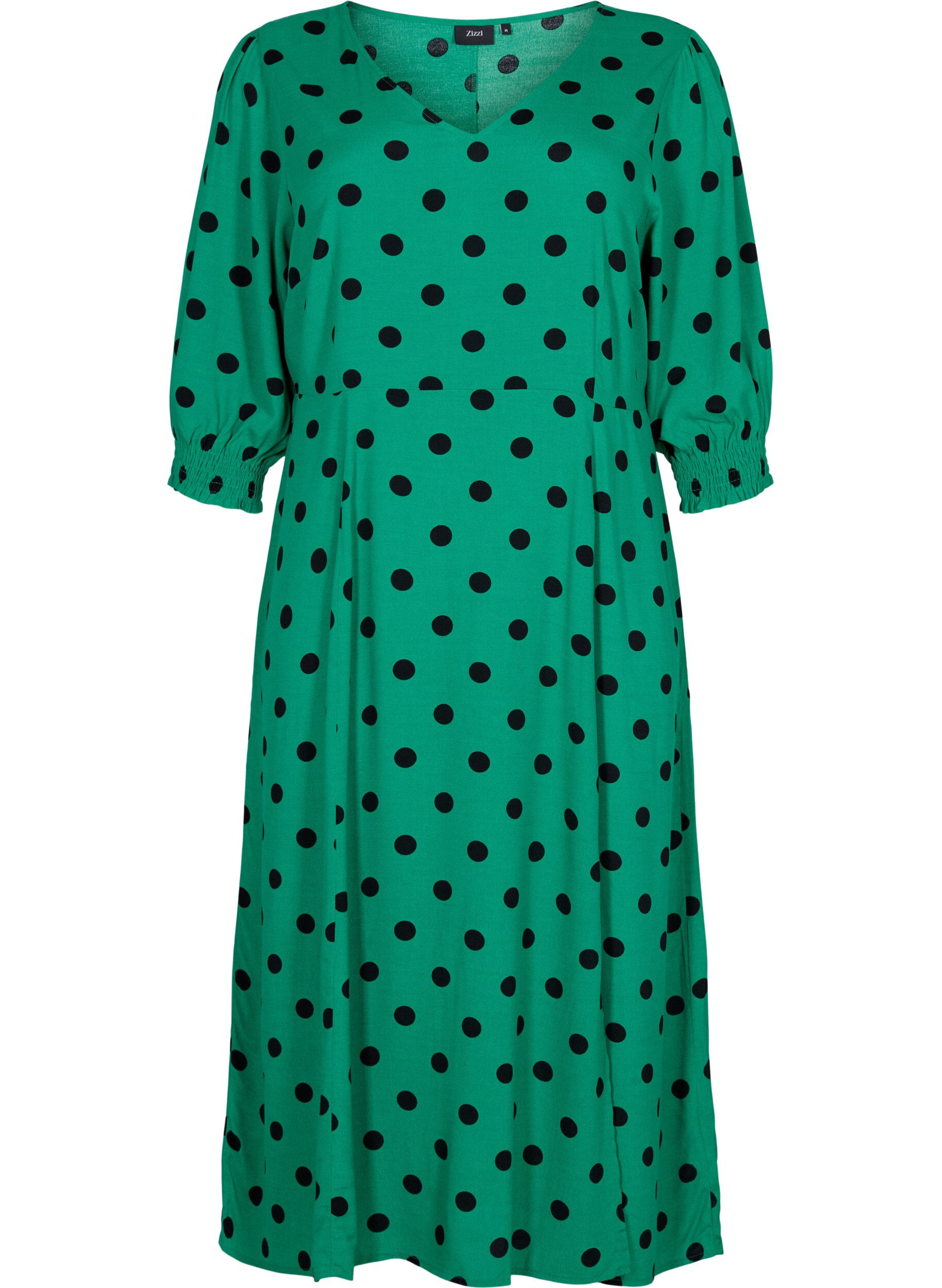 Zizzi Viskoosinen midimekko pilkuilla, Jolly Green Dot AOP, Packshot image number 0