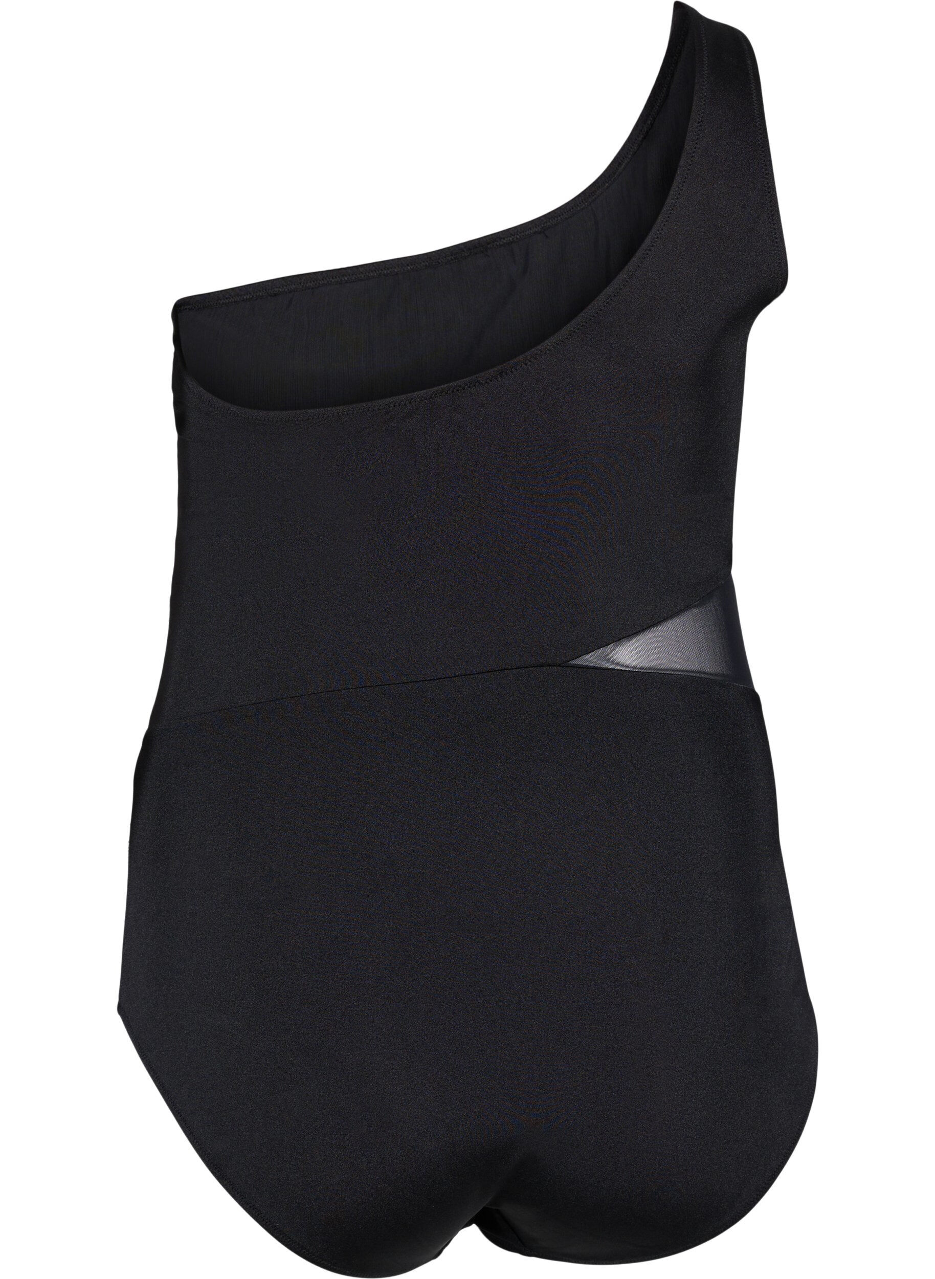 Zizzi One shoulder -uimapuku mesh-kankaalla, Black, Packshot image number 1