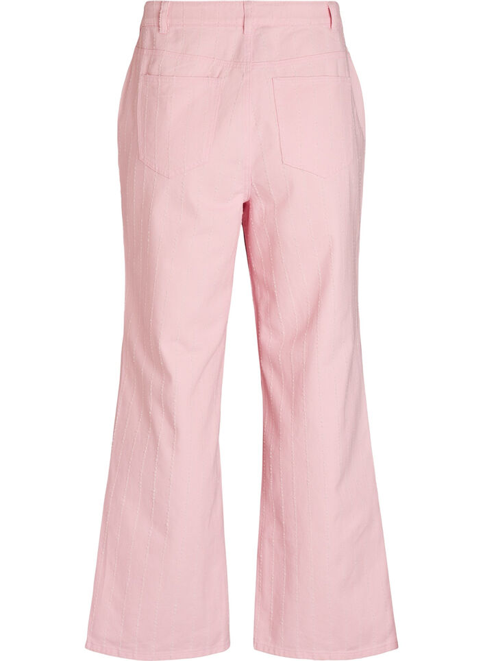 Myra-farkut v&auml;rillisest&auml; denimist&auml;, leve&auml;lestiset ja teksturoidulla kuviolla, Punainen, Packshot image number 1