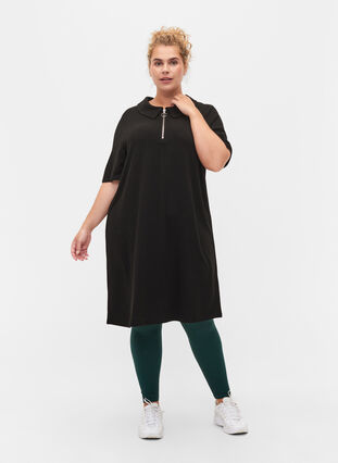Lyhythihainen mekko kauluksella ja vetoketjulla, Black, Model image number 2