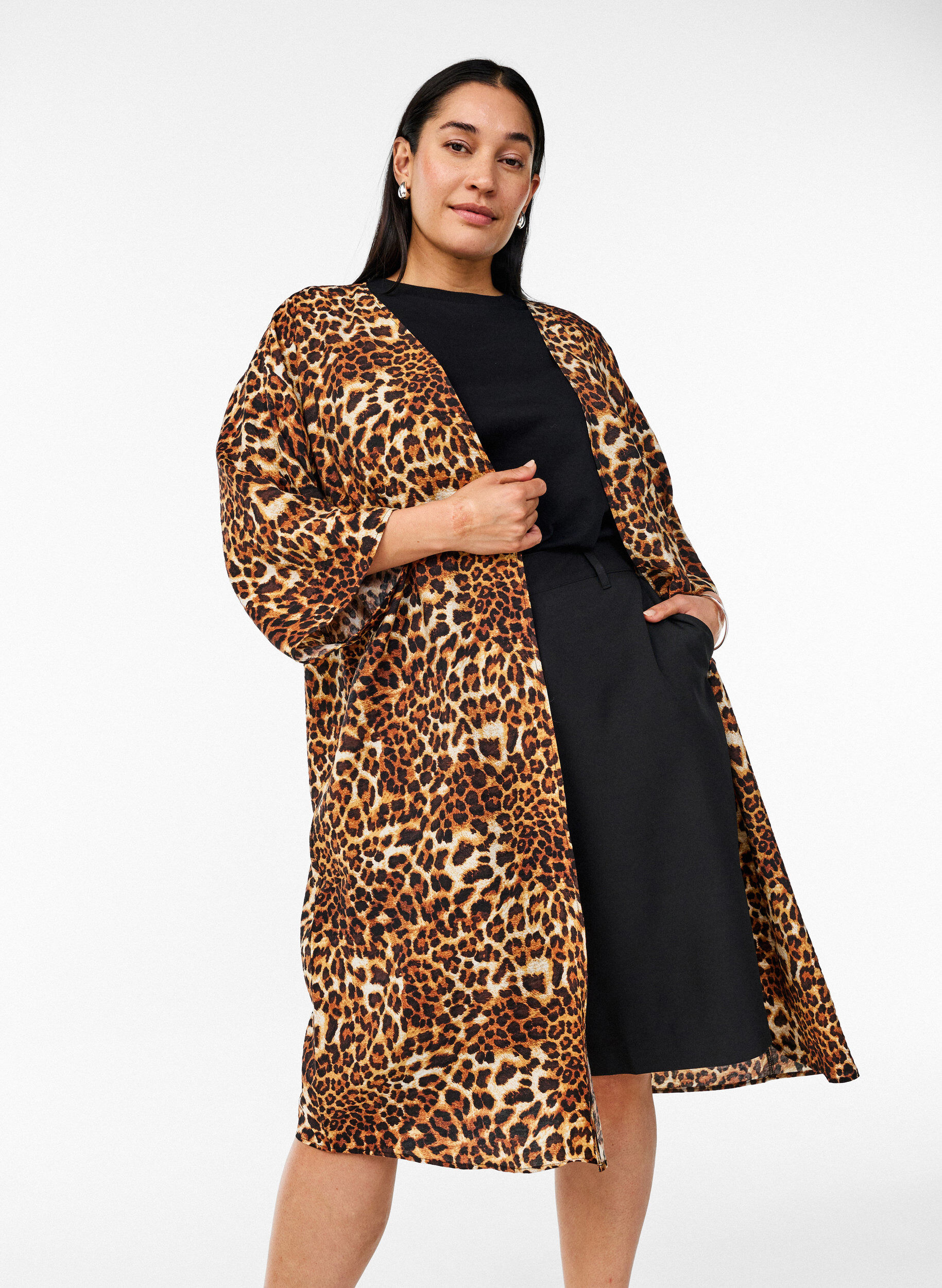 ZizziViskoosikimono, 3/4-mittaiset hihat, Ruskea, Image image number 0