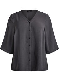 Shirt blouse with V-neck and 3/4 sleeves, Dark Grey