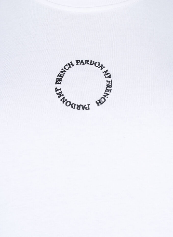 Puuvillainen T-paita kirjontayksityiskohdilla, Valkoinen, Packshot image number 2