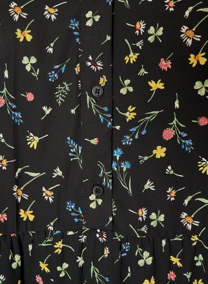 Mekko kokoprintill&auml; ja r&ouml;yhel&ouml;kerroksella, Musta, Packshot image number 2