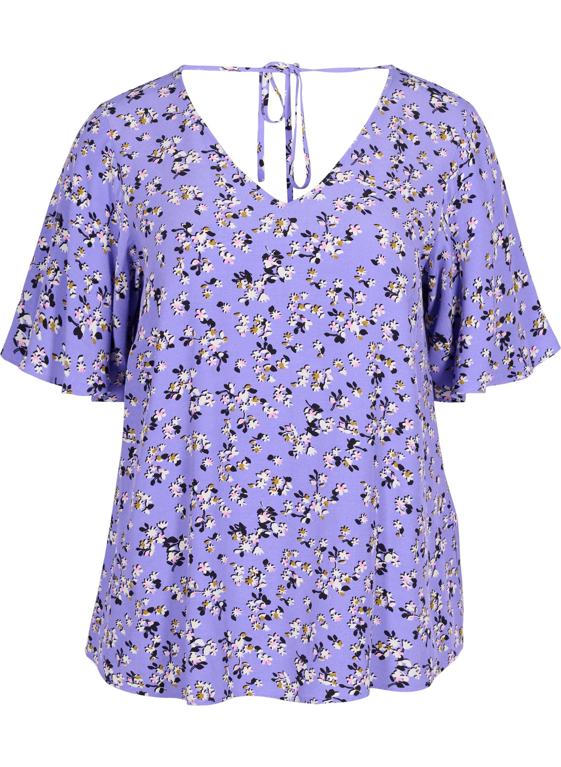 Zizzi Kukallinen viskoosipusero  ny&ouml;riyksityiskohdalla, Lilac Flower Print, Packshot image number 0