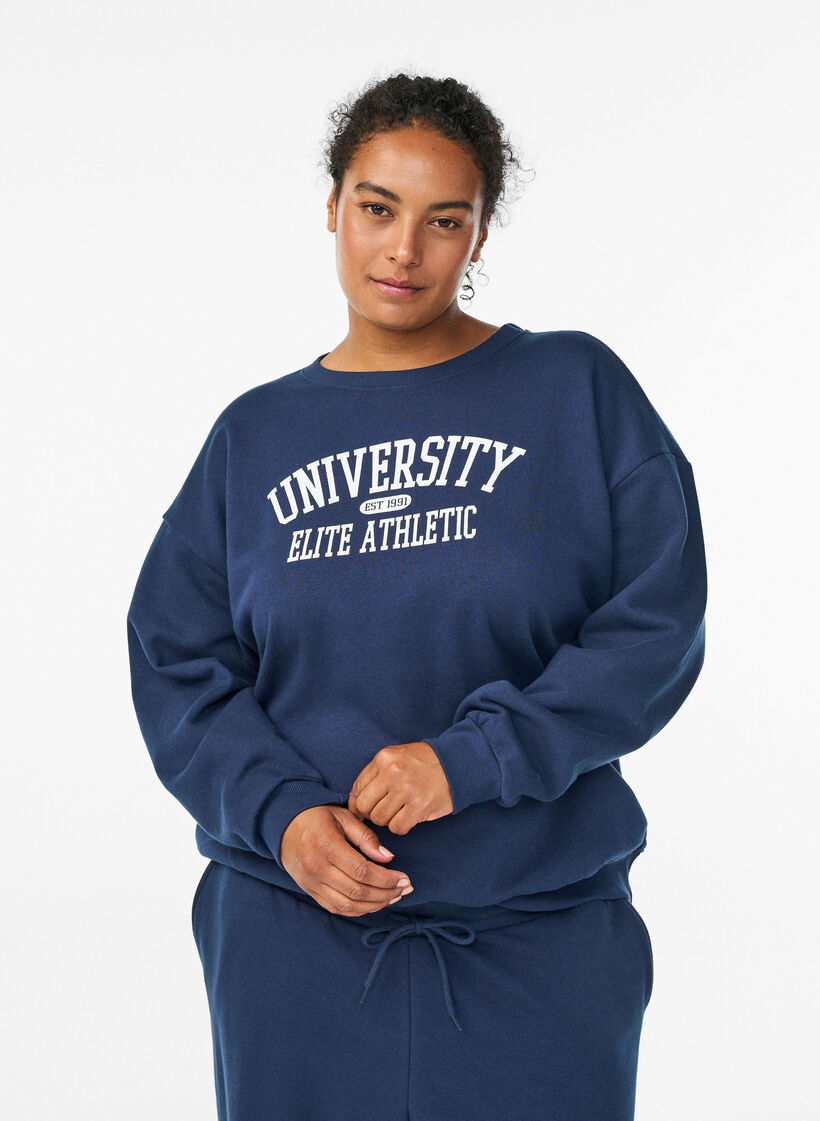 Collegepaita tekstiprintill&auml;, Sininen, Model image number 0